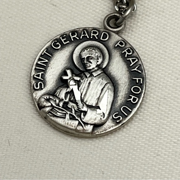 Jeweled Cross Stamped Sterling St Gerard Pray For Us Necklace - Picture 2 of 14